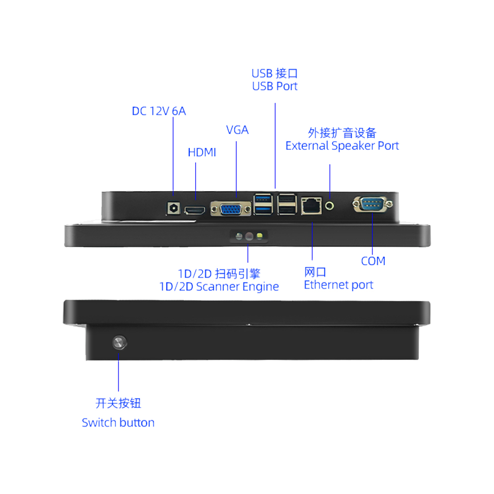 10-Zoll-Windows-1D/2D-Barcode-Scanner-Terminal mit LED-Touchscreen, LAN+WiFi-Schnittstelle ER220W